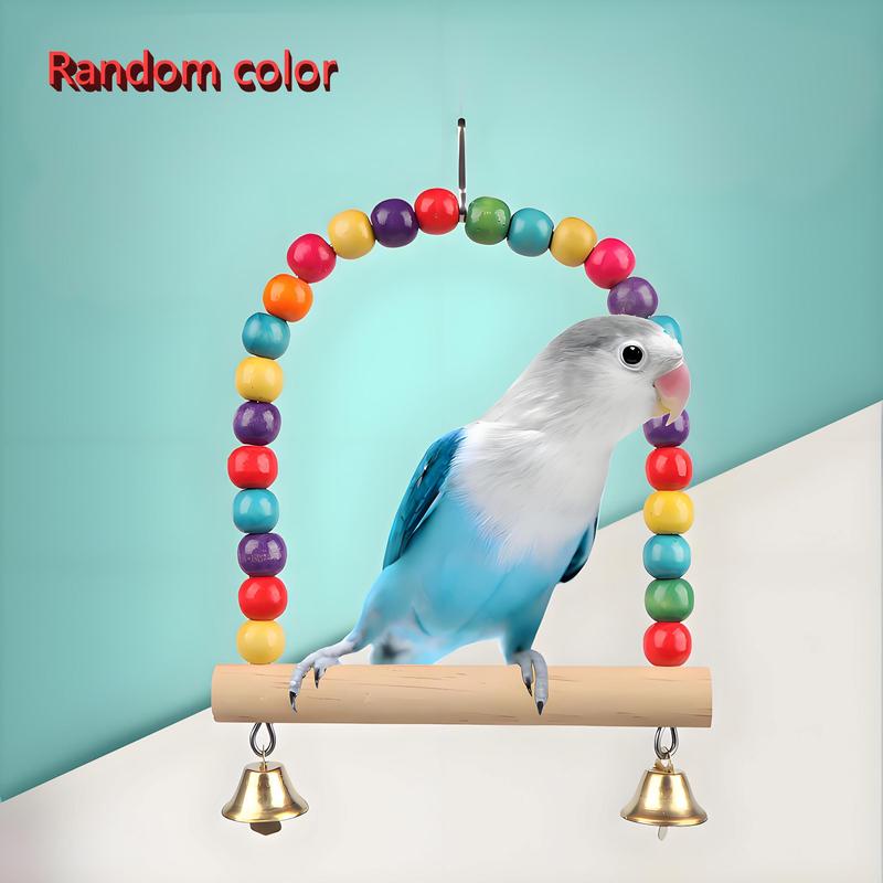 Product Introduction of Random Color Wooden Parrot Swing Toy Set, 6/12pcs Colorful Ladder & Swing & Bell & More Toy Set, Suitable for Small and Medium-sized Parrots, Pet Supplies 6