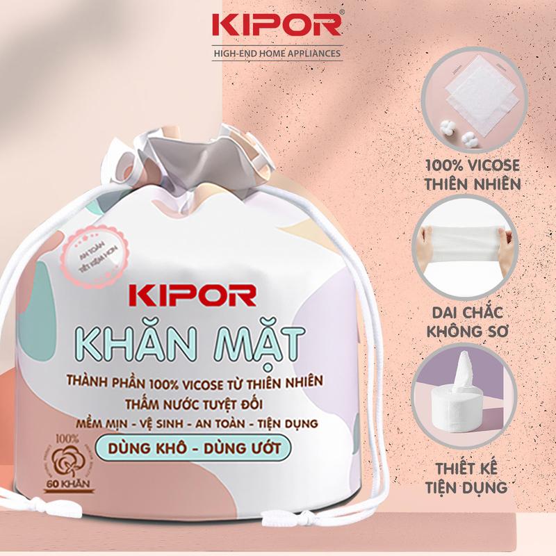 Khăn mặt khô đa năng KIPOR, dùng 1 lần lau khô,ướt, thay bông tẩy trang, khăn cuộn spa 60 khăn,20x20cm - Hàng chính hãng
