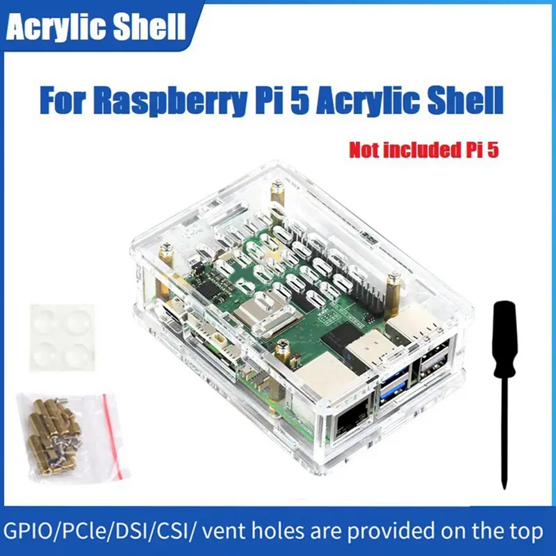 Ốp Lưng Raspberry Pi 5, Ốp Acrylic Trong Suốt, Ốp Bảo Vệ, Hỗ Trợ Cài Đặt Tản Nhiệt Chính Thức