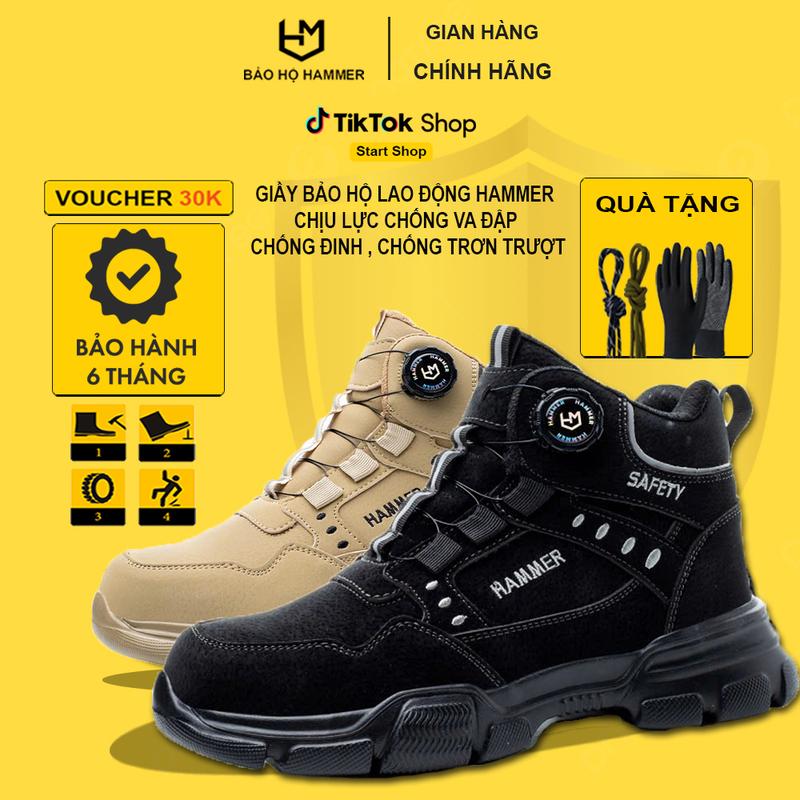 Giày Bảo Hộ Lao Động HAMMER Cổ Cao / Vặn Dây Tiện Lợi / Mũi Nhựa Chịu Lực / Đế Chống Đinh / Cách Điện / Chống Trơn Trượt / An Toàn Bảo Hộ / Siêu Bền / Thời Trang