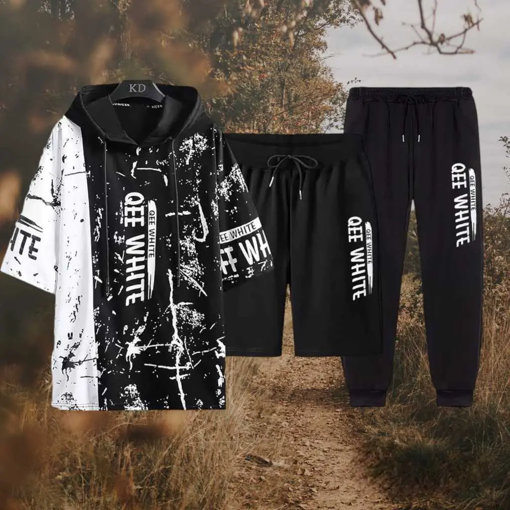 SETELAN Kaos 3IN1 QW DAPAT BAJU DAN 2 CELANA PENDEK DAN PANJANG JOGGER Atasan Motif Pria  Dewasa  Casual Keren Distro  Cowok