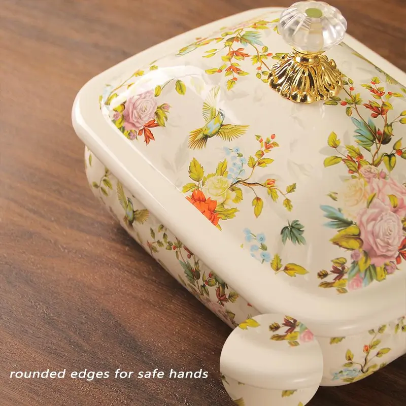 Vintage Floral Pattern Enamel Bread Box, Enamel Butter Dish with Lid, Salad Preserving Container for Kitchen Canteen, Summer Gift 7