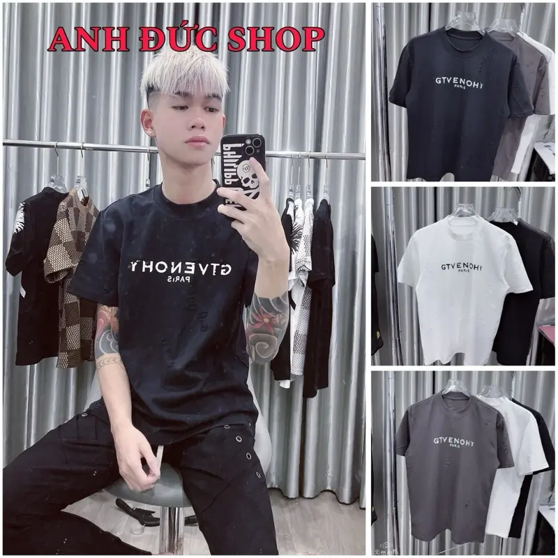 Áo Phông G.V.C Phối Rách Hàng Siêu Cấp Vải Tàu 2 Lớp Cao Cấp Nam Nữ
