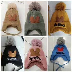 Adiba Topi Rajut Bayi 1-5 Tahun Kupluk Helm Biru Kuning Motif Mickey Free Bordir Nama Cocok Untuk Cuaca Dingin Dan Perjalanan Anak