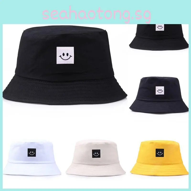 Fashionable Smiley Face Patch Folding Fisherman Bucket Hat For Men Women Summer Escapades