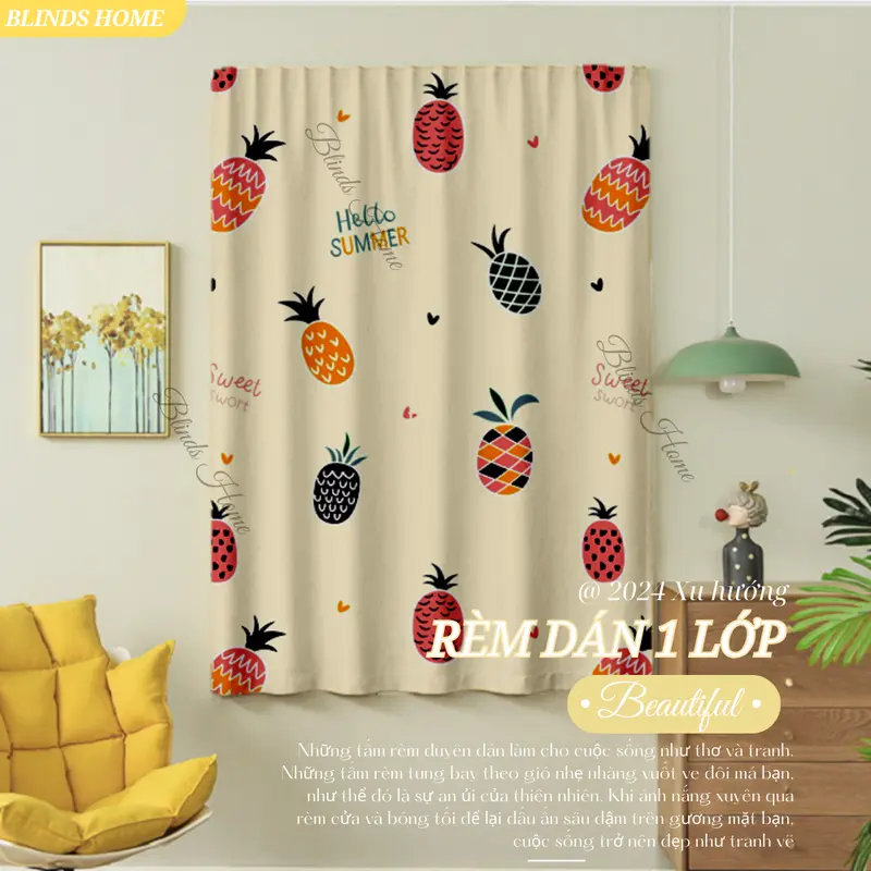 Rèm dán cửa sổ 1 lớp, rèm dán tường KHÔNG KHOAN ĐỤC BEV DECOR trang trí tiện lợi, che sáng hiệu quả ( Tặng keo dán + dây buộc) 0