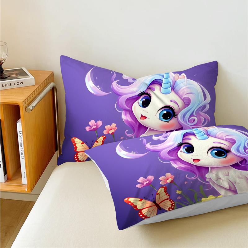 Cartoon Unicorn Pattern Pillowcase without Filler (2 Counts), Soft Comfortable Pillow Cover, Cute Pillowcase for Home Bedroom 0
