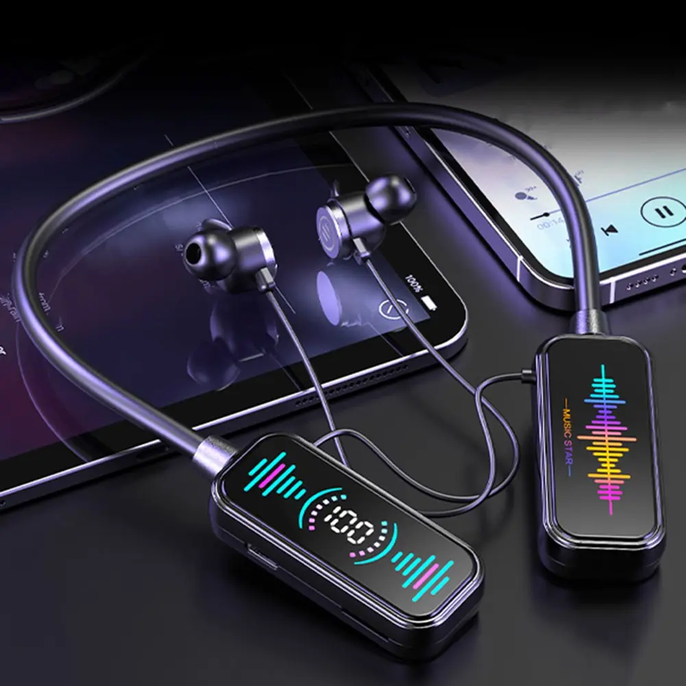 Fon Kepala Jalur Leher Tanpa Wayar, Masa Main 18-22H, dengan Slot Kad TF dan BT5.4! Audio Wireless