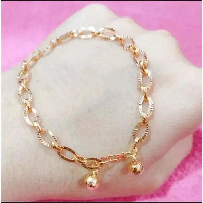 gelang tangan nuri ukir  titanium gold wanita dewasa anti karat anti luntur terlaris emas 24k