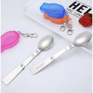 sendok lipat garpu lipat travel serbaguna sendok garpu stainless anti karat Camping