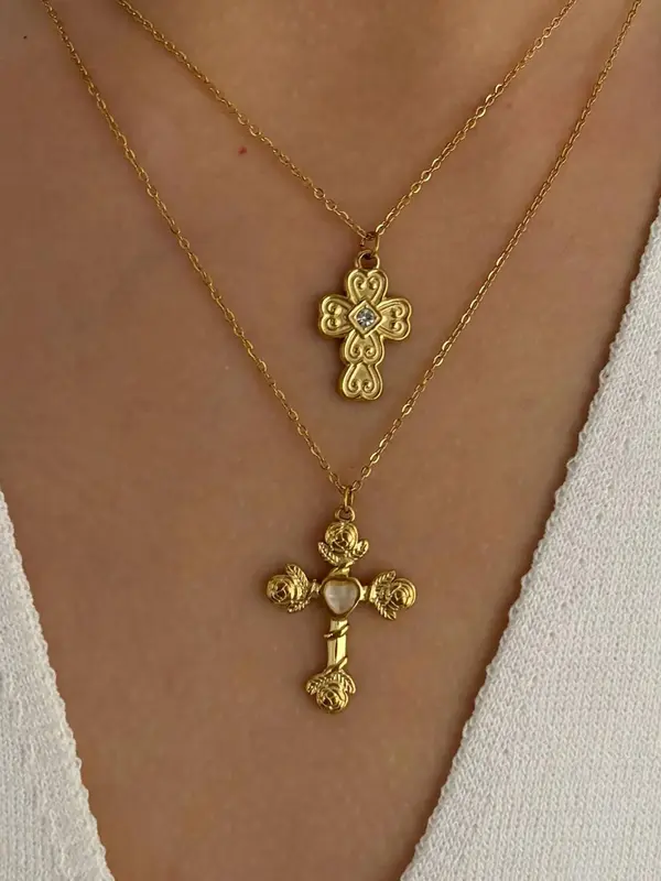 Vintage Cross Pendant Necklace for Women, Fashion Jewelry for Party, Daily Clothing Decor, Trendy All-match & Exquisite Jewelry for Birthday Gift, Statement Necklace 4