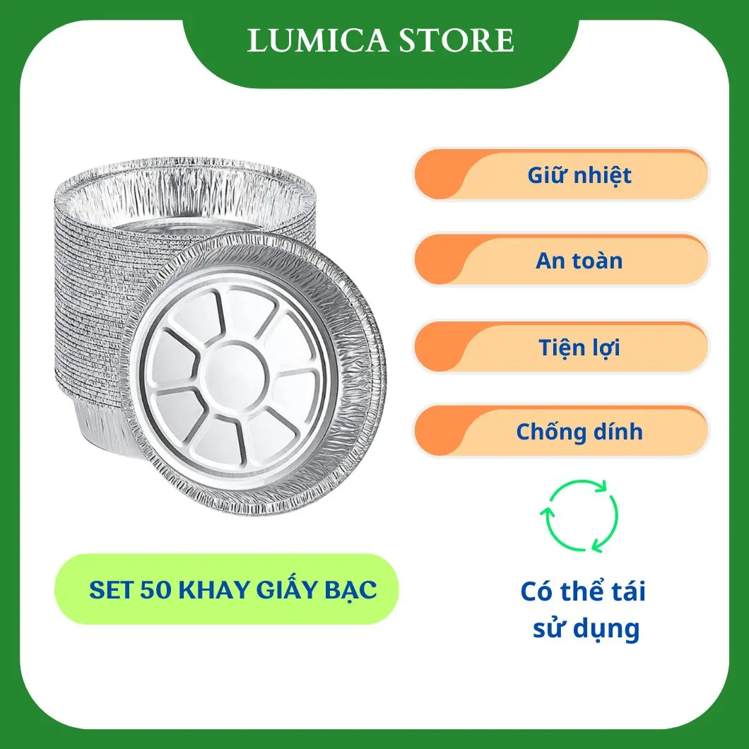 Combo 50 Khay giấy bạc Lumica lót nồi chiên không dầu, giấy bạc nướng chống dính, giữ nhiệt, an toàn và tiện lợi