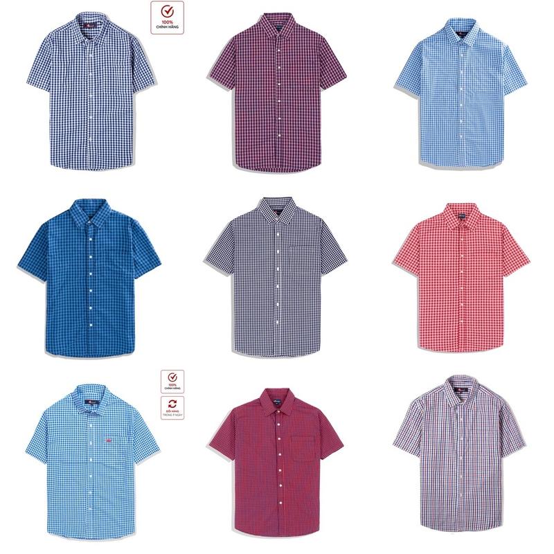 ApaceManson - Áo sơ mi cộc tay có túi trước caro COTTON 98% cho Nam Menswear