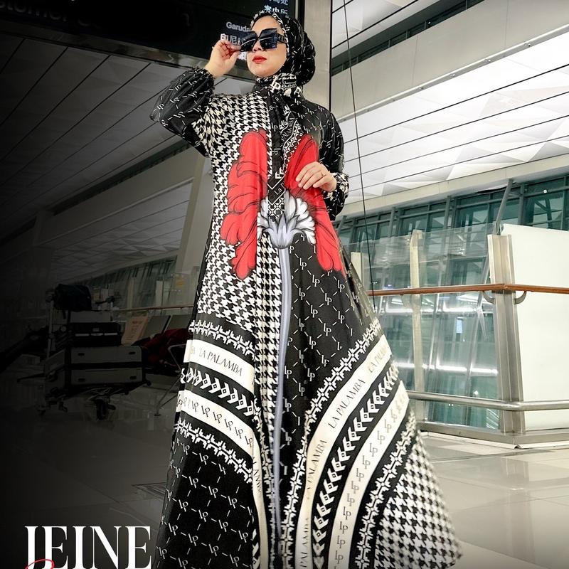 Jeine Series (free scarf) silk digital printing Sutra by La palamba Gamis Karet Muslim Satin Pesta Dress 0