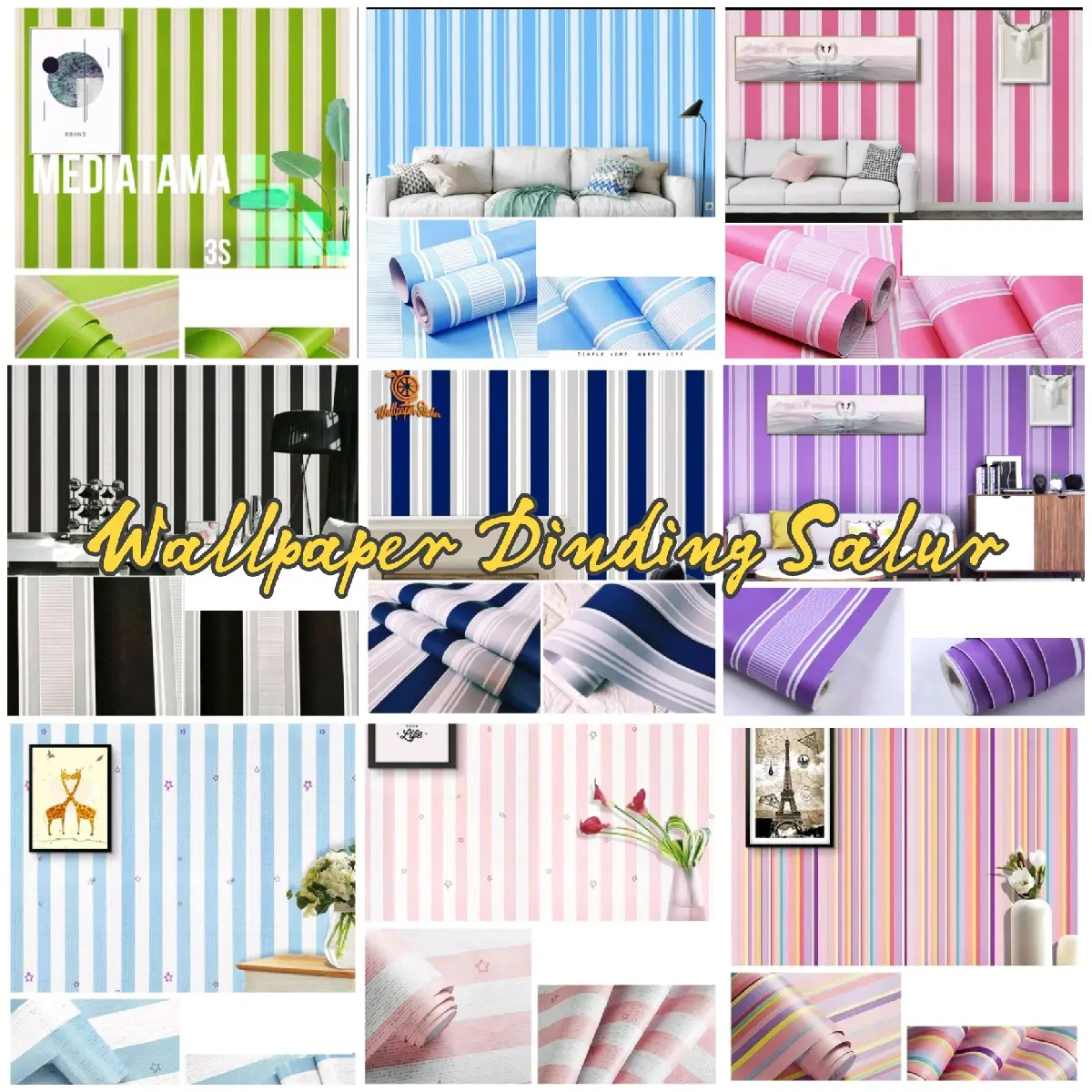Wallpaper Dinding Salur Ukuran 45 cm x 8 meter Kertas Pvc Kamar stiker