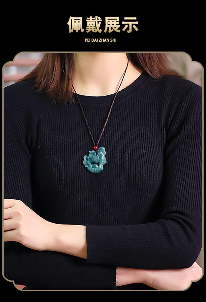 Product Introduction of Natural A Grade Jadeite Blue Water Yuanbao Horse Pendant "Get Rich Soon" Ice Jade Zodiac Horse Jadeite for Men and Women 3