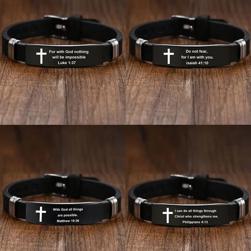 Religious Inspirational Bible Quote Bracelet For Men Personalized Adjustable Silicone Bracelet