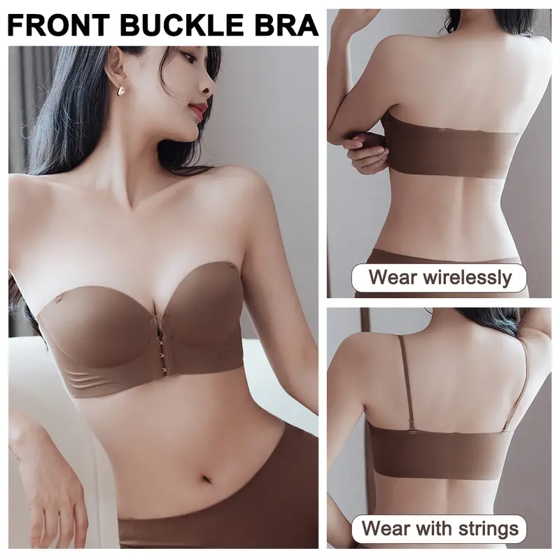 Áo Ngực Khóa Trước, Dành Cho Nữ, Không Đường May, Không Dây, Đẩy Lên, Cúp Lớn, Thoáng Khí, Đồ Nữ 7