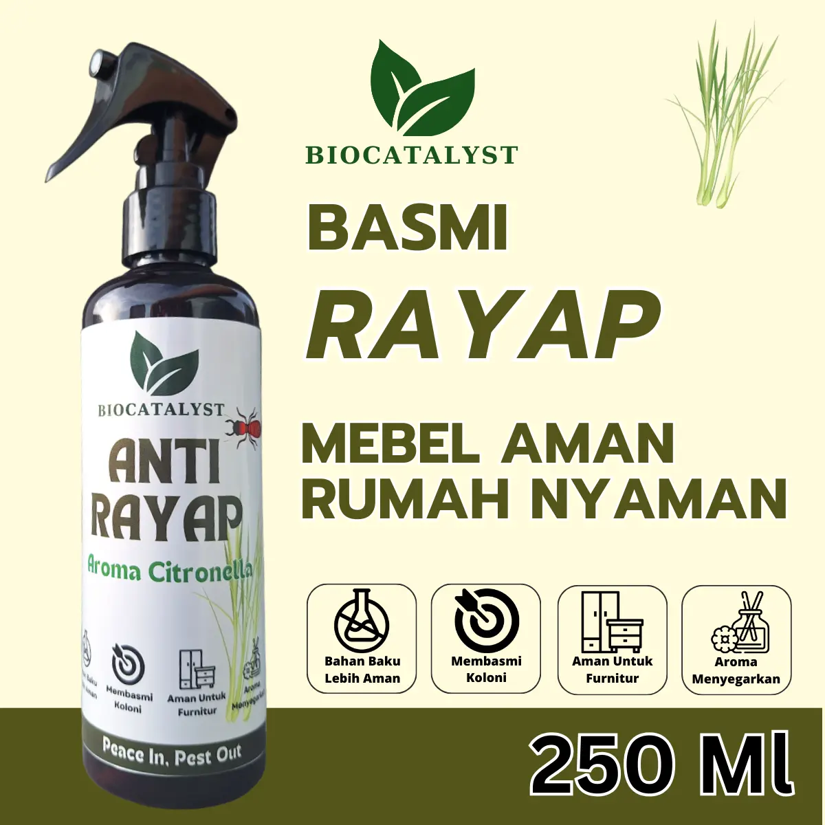 Biocatalyst Spray Rayap | Semprotan Pembasmi Rayap Aroma Citronella 250 ML | Basmi Rayap Hingga Sarangnya