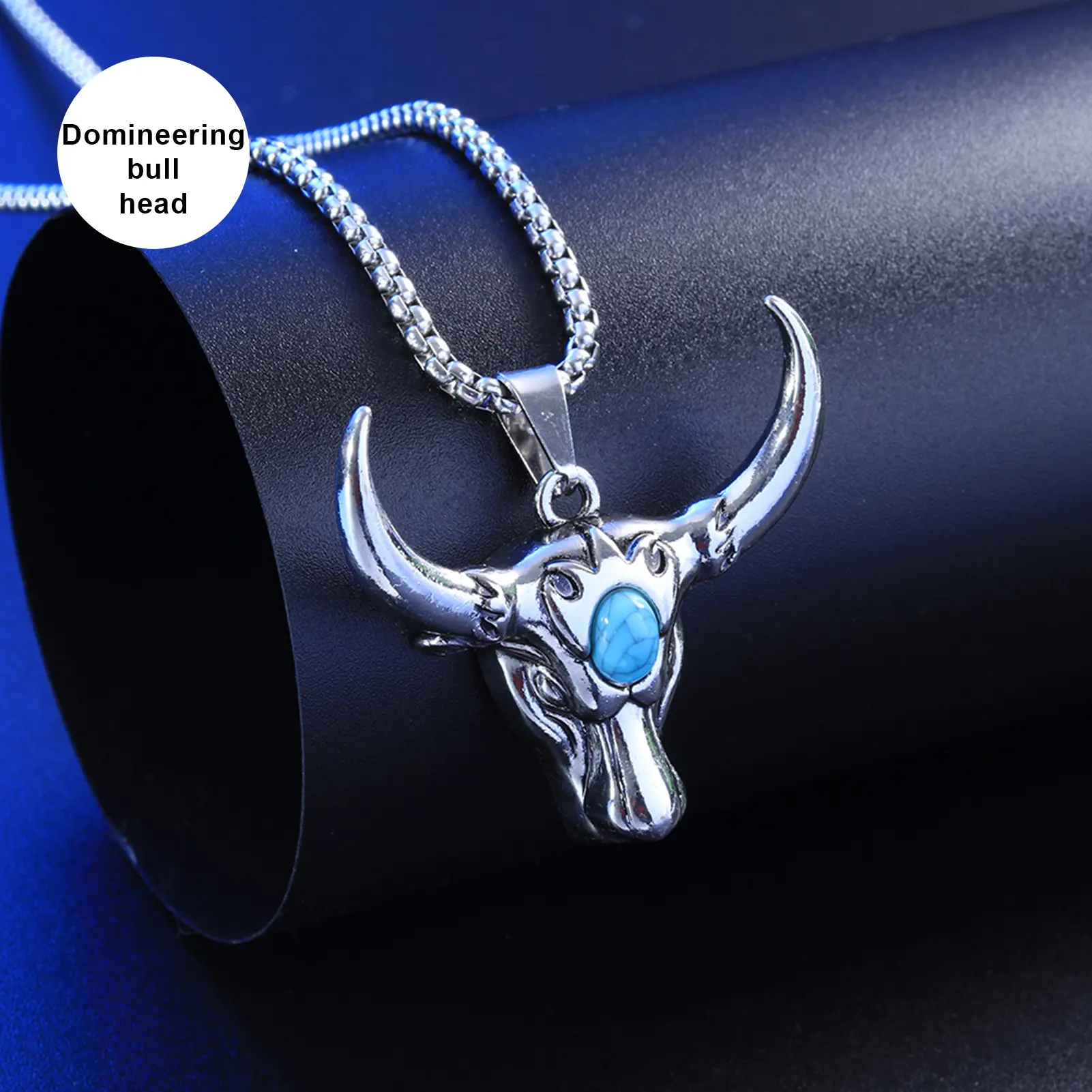 [MYY] Bull Head Pendant Men Necklace Long Chain Alloy Retro Punk Sweater Necklace Cosplay Jewelry