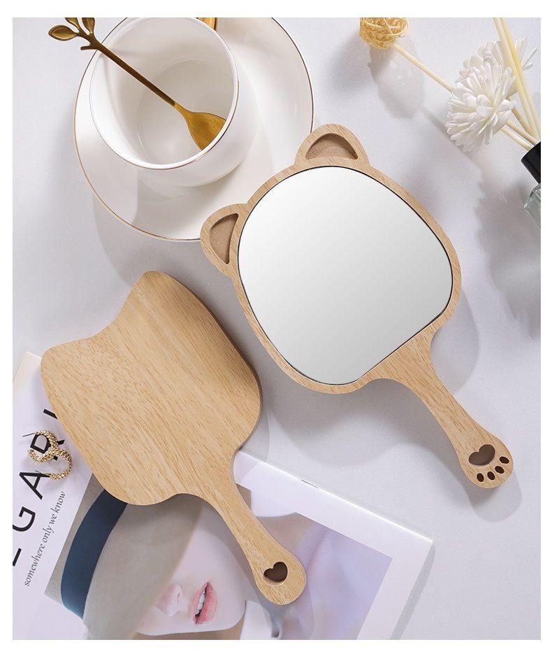 Product Introduction of New High-end Handheld Niche Rectangular Princess Makeup Mirror with Wooden Handle, High-definition Portable Pocket Mirror 15