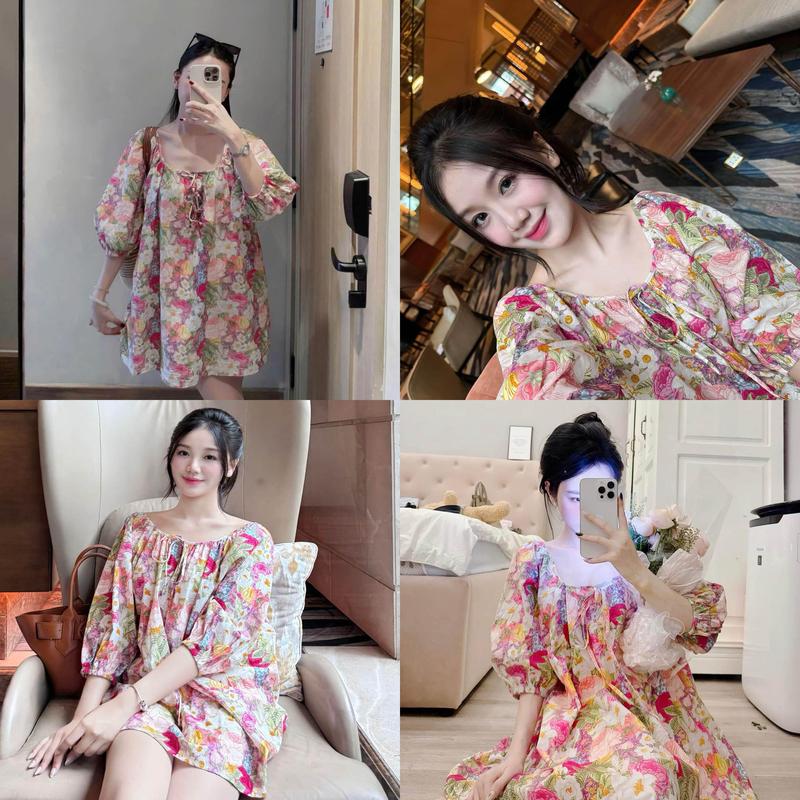 ( Kèm Quần Trong ) Váy Hoa 7 Màu Suông Babydoll Thắt Nơ Cổ Xinh Xắn Đầm Nữ Thiết Kế Top Women Loan Định Boutique LD500