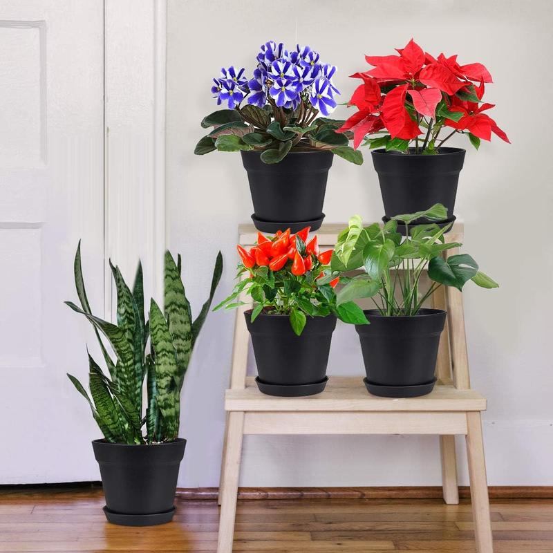 Product Introduction of 7 Inch Plastic Plant Pot with Drainage Hole & Tray, Plant Pot for Home Garden Flowers Succulents, Universal Garden Supplies 1