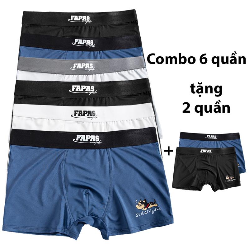 Combo 6 tặng 2 quần sịp nam boxer thun lạnh, Quần Boxer Nam co dãn 4 chiều, sịp đùi nam Menswear ôm sát body, quần lót nam mềm mịn mát