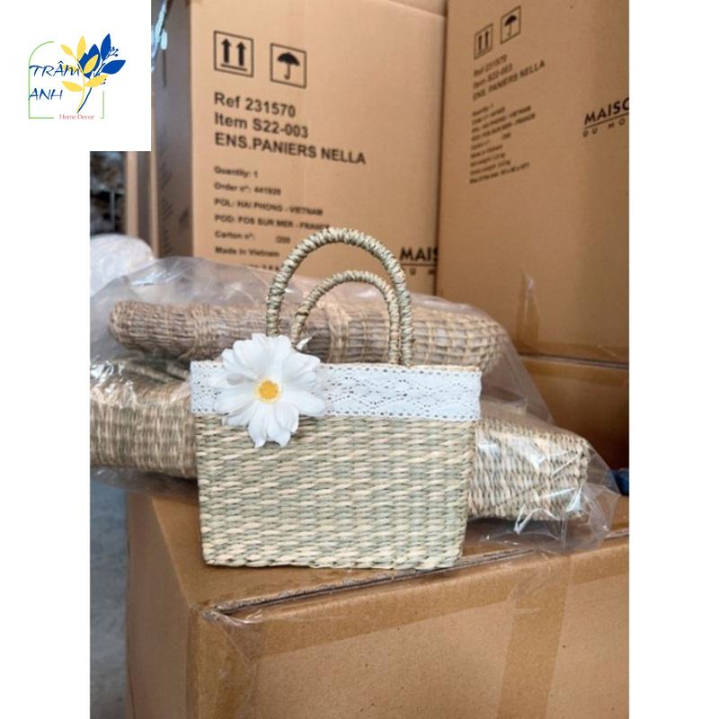 Túi Xách Cói Đính Hoa Siêu Đẹp - Túi Lục Bình Mini Vintage Siêu Xinh Chụp Ảnh, Dã Ngoại, Đi Biển, Trang Trí 6