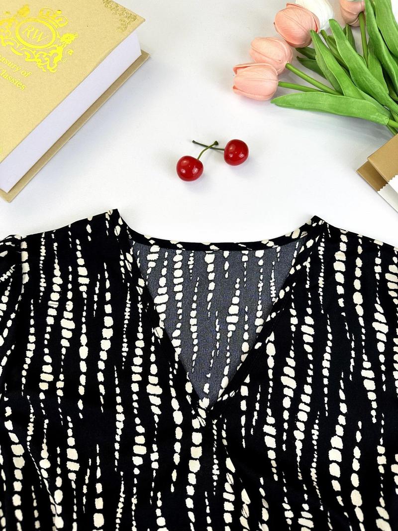 Product Introduction of Women's Polka Dot Print V Neck Belted Dress, Elegant Long Sleeve Dress for Spring & Fall, Women's Clothing for Daily Wear 6