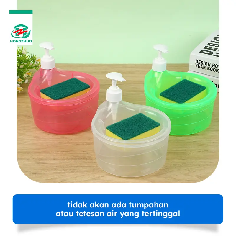 Hongzhuo Tempat Sabun Cair Cuci Piring Bentuk Bulat Soap Pump Dispenser 2in1 1000ml + Sponge 7