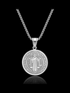Collar con Colgante de Cruz y Medalla de San Benito, Cadena de Acero Inoxidable, Joyería Cristiana Unisex, Diseño de Cruz Latina, Regalo Perfecto