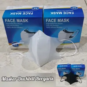 masker duckbill 50 pcs plus box 3ply hitam putih kemenkes polos
