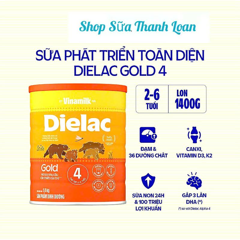 Sữa Vinamilk Dielac Alpha Gold IQ 4 Lon 1,4kg Cho Trẻ Từ 2 - 6 Tuổi.