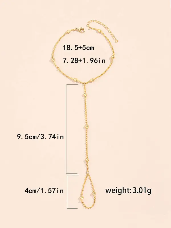 Simple Bead Decorated Link Bracelet, Finger Chain Jewelry for Women & Girls, Fashion Alloy Jewelry for Party, Daily Clothing Decor, Birthday Gift 1