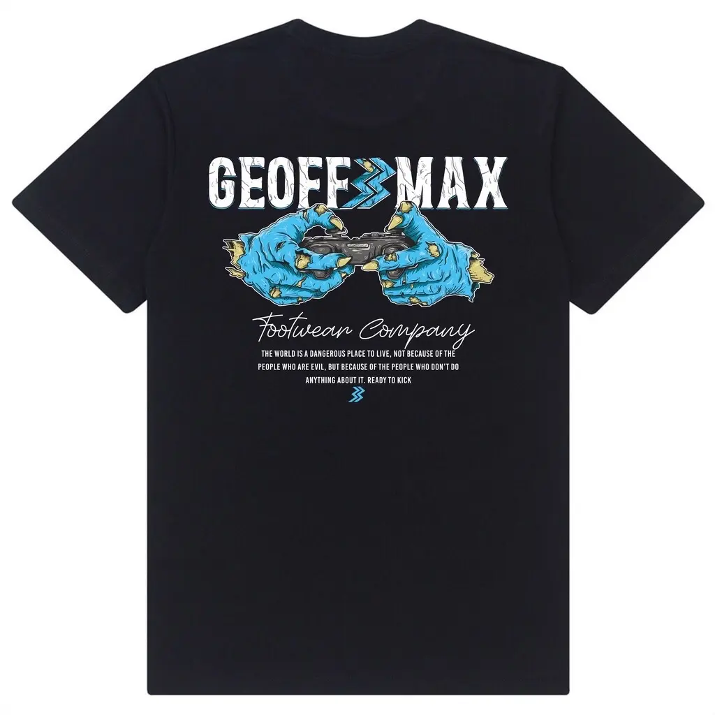 Kaos Lengan Pendek Geoff Max Hitam Blues Back Distro Pria Wanita T-Shirt Nyaman Keren Cowok Combed