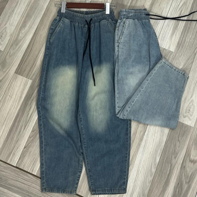 [M501] Quần baggy jeans trơn lưng chun form thụng rộng chín tấc  chất mềm mịn Women 4