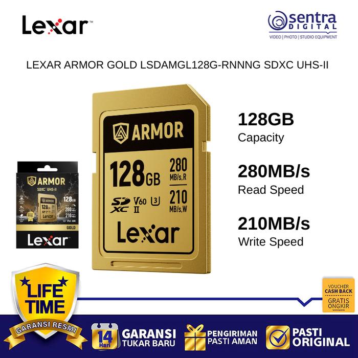 Gambar Lexar V60 128GB Armor Gold SD Card SDXC UHS-II Fast Read Speed 280MB/s For 6K Video Production dari Sentra Digital Kota Surabaya Tokopedia