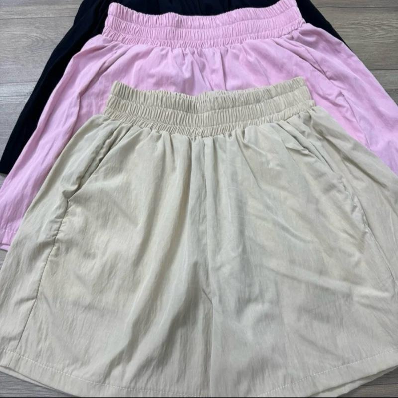 [Combo 3 quần short Đen-Hồng-Be] Quần Đùi Nữ Cạp Chun Basic Vải Gió Mềm Mát - Mã 004 5