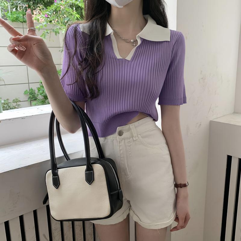 Dahyun Atasan Kaos Knit Crop Top Knitwear 1
