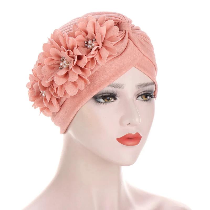 Product Introduction of Fashion Women Diamonds Flower Turban Cap Soild Color Muslim Headscarf Bonnet Inner Hijabs Arab Head Wraps Hat 0
