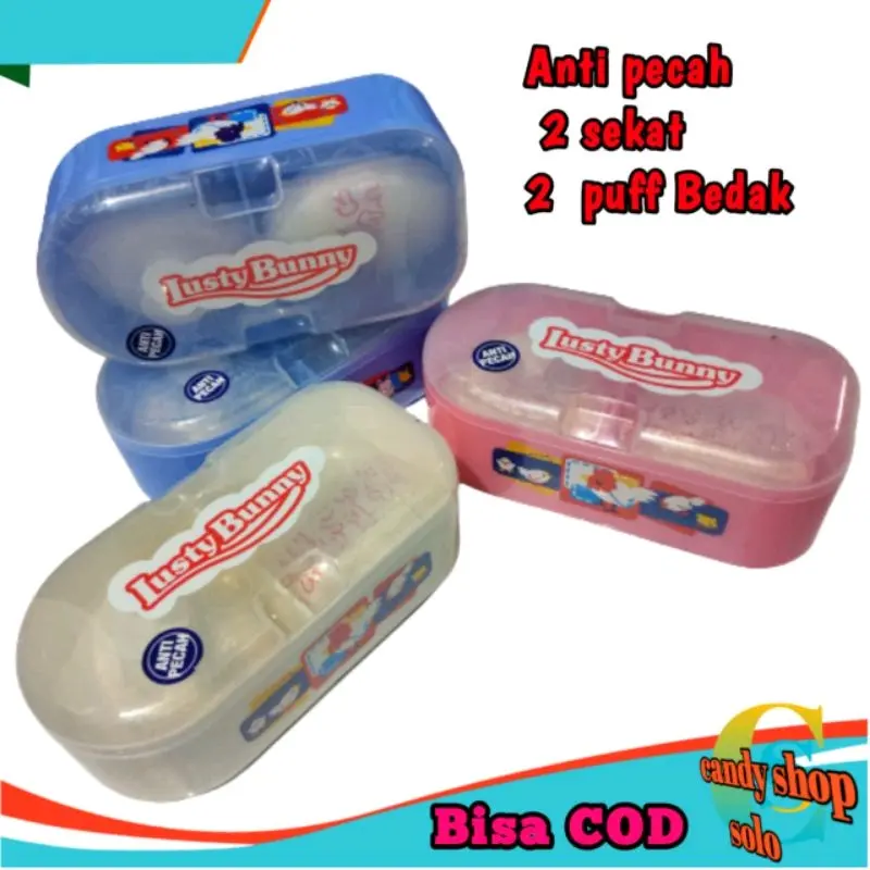 Alas bedak bayi lusty bunny free puff, Tempat bedak bayi anti pecah
