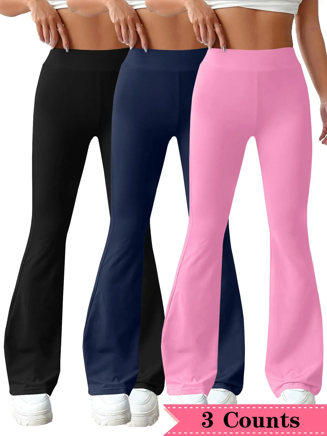 Women's Solid Flare Leg Pants, Casual Comfy High Waist Bell Bottom Trousers for Daily Wear, Ladies Bottoms for Fall & Winter