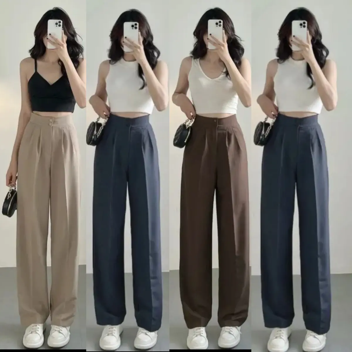 Quần Ống Suông 5 MÀU Lưng Cao 2 Cúc - Vải Tuyết Mưa Nữ Dáng Dài Nữ Ong Women Pants quần  ống quan  ong  suong