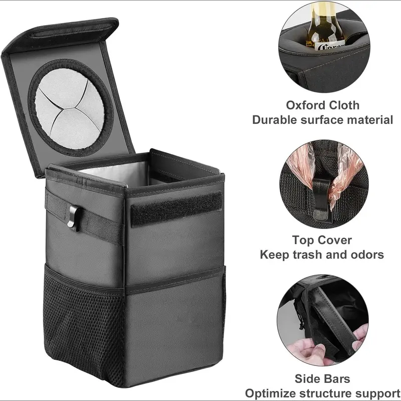 Car Trash Can with Lid & Storage Pockets, Large Capacity Car Trash Bag, Multipurpose Car Storage Box, Car Accessories, Car Organization Supplies, Automotive, Holder 2
