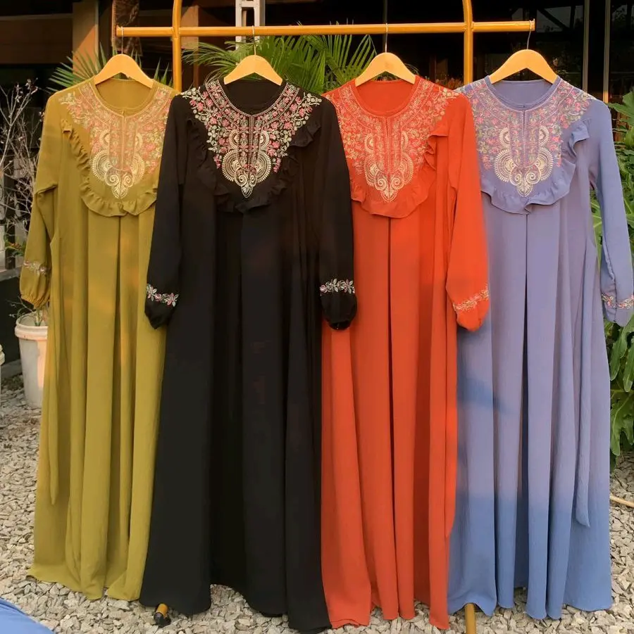 gamis crinkle bordir/gamis nyaman di pakai/gamis harian