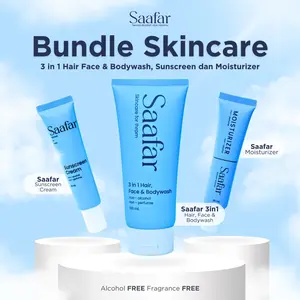 Saafar | Bundling Skincare | 3in1 Face,Body,Hair+Moisturizer+Sunscreen | Skincare Haji&Umroh | Non Parfum Non Alcohol