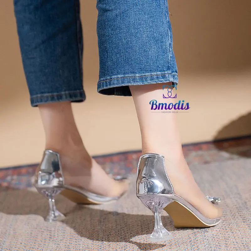 3cm 7cm DDS18090 Heels Runcing Transparant Wanita Bohemian Bisa COD (Ada Box) Shoes Kaca 6