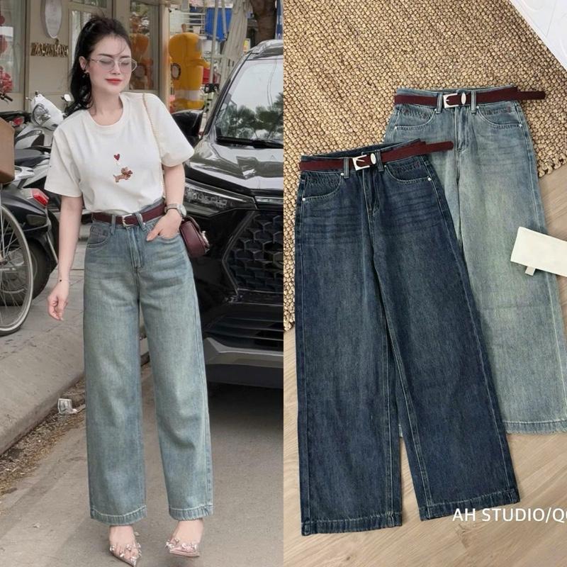 [NEW[ Quần jean suông đẹp túi vuông thêu chỉ đỏ dài 97cm  #7978-7979 [AN TÂY STORE68] 1