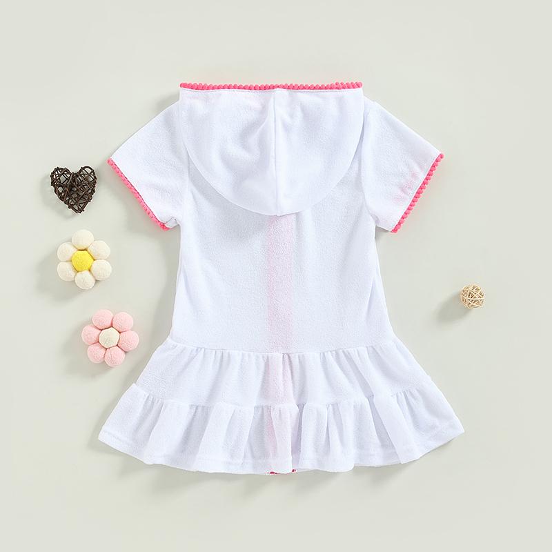 Girls Swim Cover Up, Terry Bathing Suit Coverup Short Sleeve Zip Up Beach Dress for Kids Advised Age: 2-10 Years 5